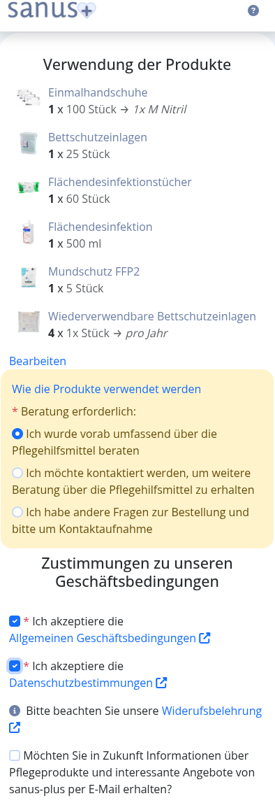 Screenshot: Daten prüfen, Beratung, AGB